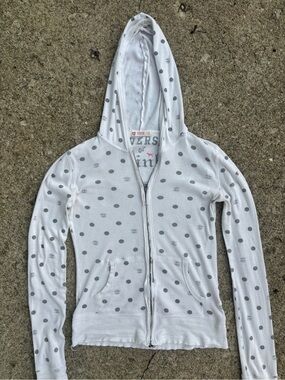 PINK Victoria's Secret White Hoodie with Gray Polka Dots and Pink Logo
